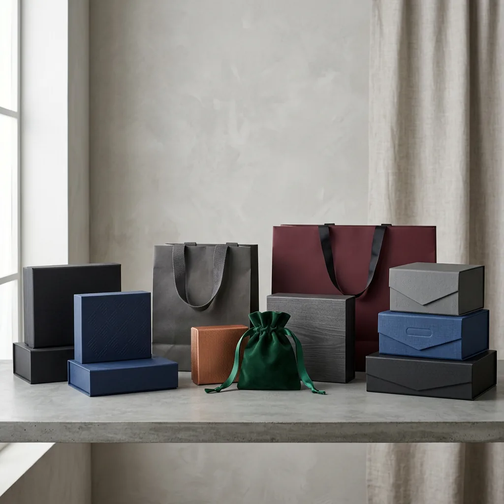 OEM custom packaging development meeting with rigid box and paper bag samples